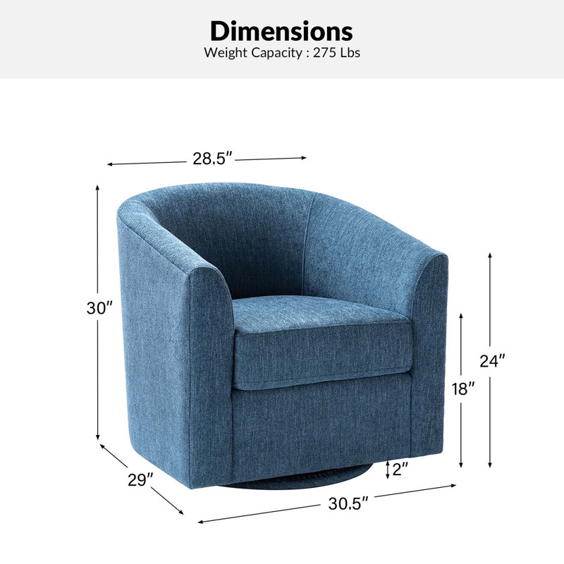 Fawwaz 30.91'' Wide Barrel Chair with Metal Swivel Base (Set of 2), Indigo 100% Polyester