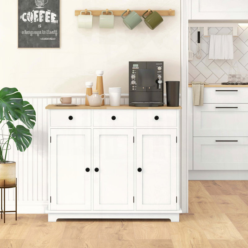 Distressed White Sideboard Cabinet, White