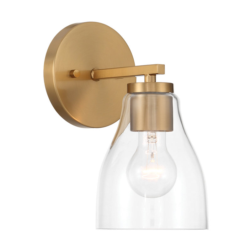 Lumière de meuble-lavabo à intensité variable, Laiton brossé, Une lumière, 10" H x 5.2" W x 6.5" D