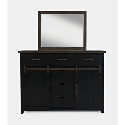 Commode combinée 6 tiroirs en bois massif avec miroir Fairford