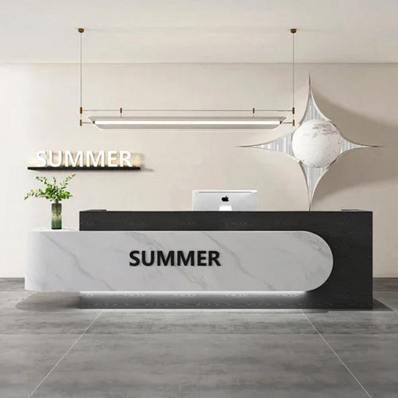 Chloey L-Shape Manufactured Wood Reception Desk, White/Black