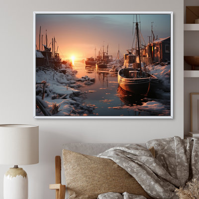 Winter Landscape Icy Harbor, reproduction d'art sur toile
