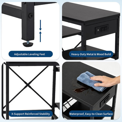 Support pour aquarium avec prise électrique et rangement à 2 niveaux, support robuste pour aquarium de 75 à 140 litres (20 à 37 gallons) avec structure métallique à 6 pieds, capacité de charge : 180 kg (400 lb)