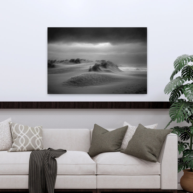 «Stormy Beach Dunes», art dramatique abstrait côtier, H 32 po x l 48 po