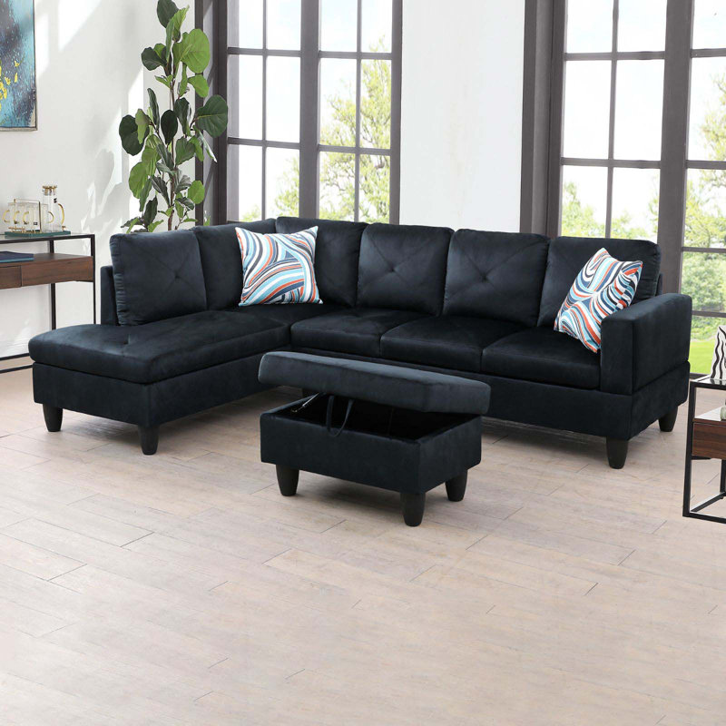 Halid Wide Sofa & Chaise with Ottoman, Left Hand Facing, Espresso Velvet