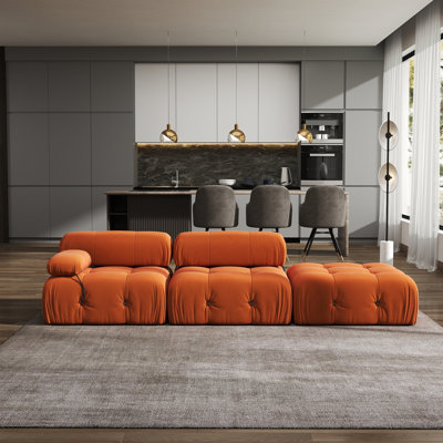 Cylar 3-Piece Upholstered Modern Velvet Modular Sofa With Ottoman
