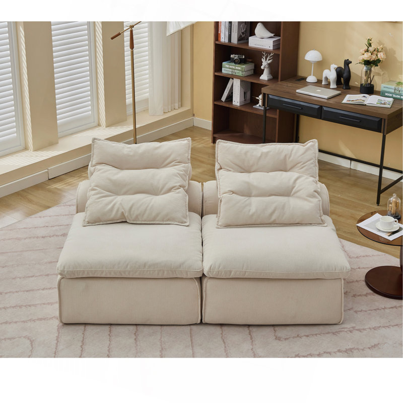 Johan Modular Sofa with Neck Pillow and Back Lounge, Beige Corduroy