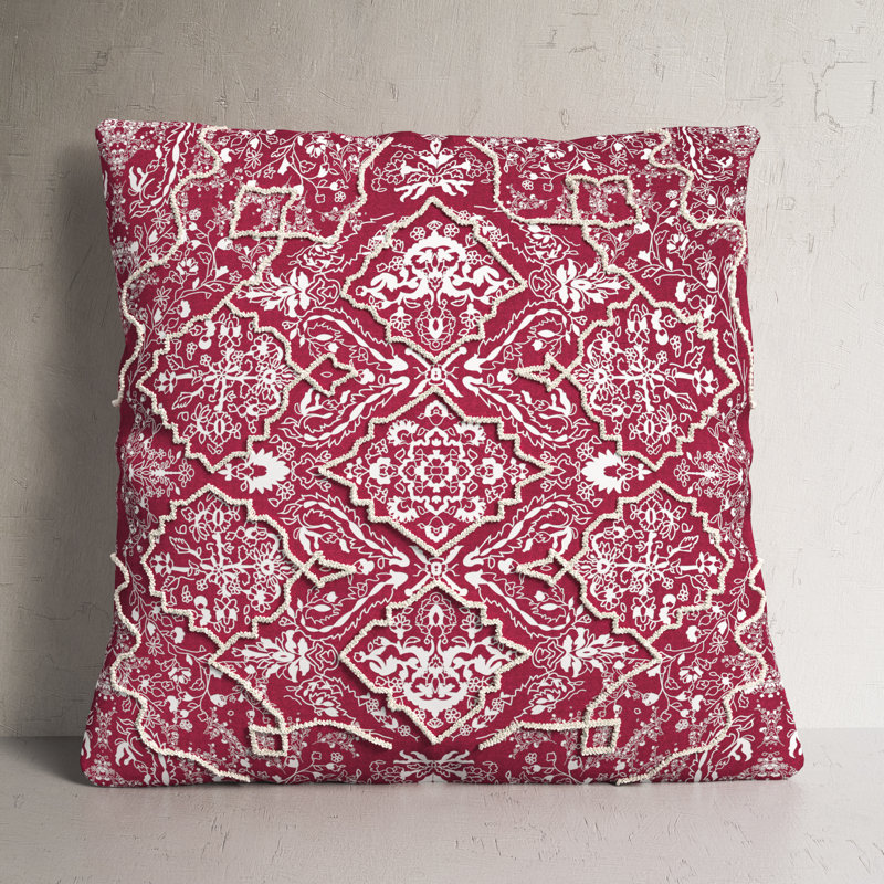 Caitlyn Embroidered Linen Throw Pillow, No Fill, 22" H x 22" W x 4" D, Blue