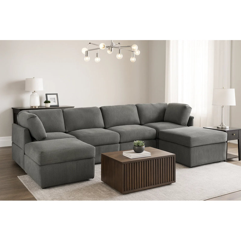 Canapé modulaire en velours côtelé de 131 po 131 po, Polyester gris clair