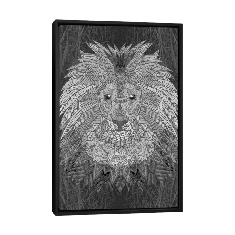 « great lion », impression sur toile tendue, H 60 po x l 40po x P 1,5 po, Toile encadrée noire, Pas de tapis