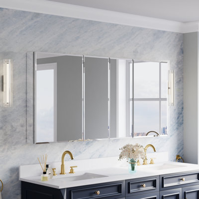 64''W X 30" H Recessed or Surface Mount Bathroom Mirror Beveled Medicine Cabinet  With Adjustable Glass Shelves