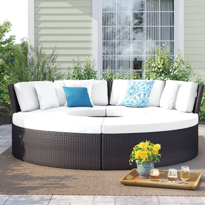 Ensemble de conversation modulaire en rotin avec coussins 5 pièces Zehra, Blanc