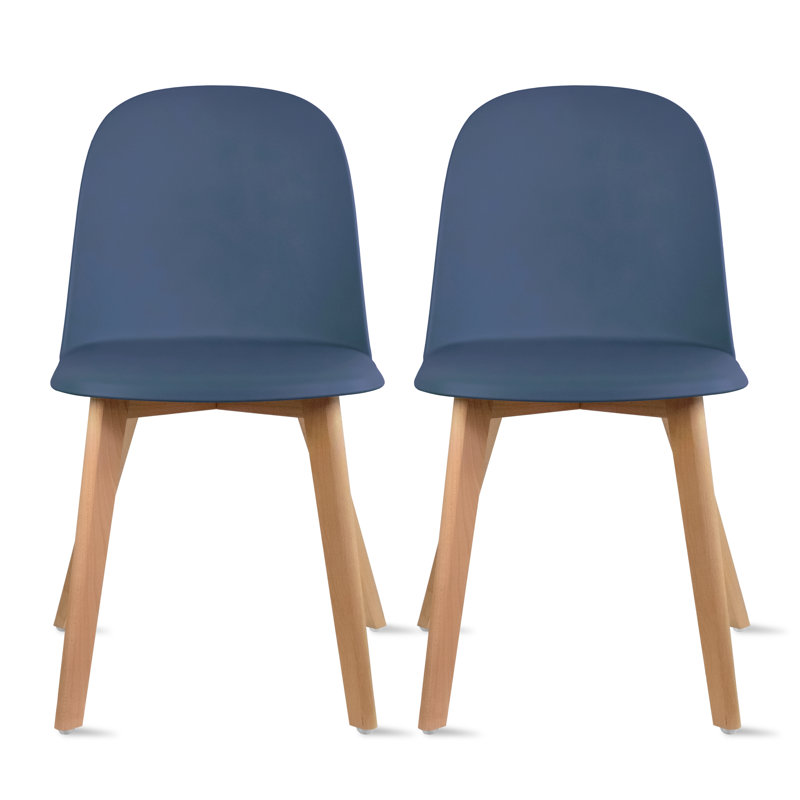 Bozhan Dining Chairs - Armless Side Chairs with Natural Wooden Legs - Set of 2 Modern Kitchen & Dining Room Chairs, Blue