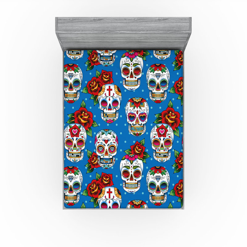 Ambesonne Sugar Skull Fitted Sheet 2-Pack Mexican Retro Dots Multicolor, Full Sheet Set