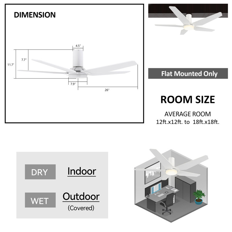 Demontez 52" Smart DC Motor Ceiling Fan with LED Lights, Remote Control and Downrod Inculded