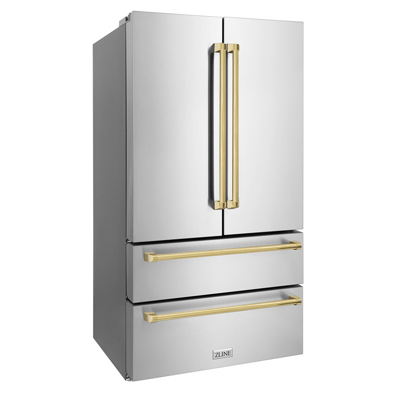 ZLINE 36" Autograph Edition 22.5 cu. ft Freestanding French Door Refrigerator with Ice Maker in Fingerprint, Champagne Bronze