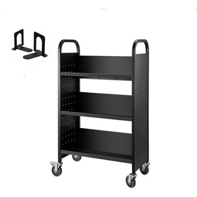 Library Cart, Rolling Book Cart With 4 Inch Lockable Wheels