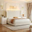 Ensemble de chambre à coucher 3 pièces, lit rembourré en velours côtelé avec 2 tables de chevet avec 3 tiroirs et chargement USB-2006975546-2008175926