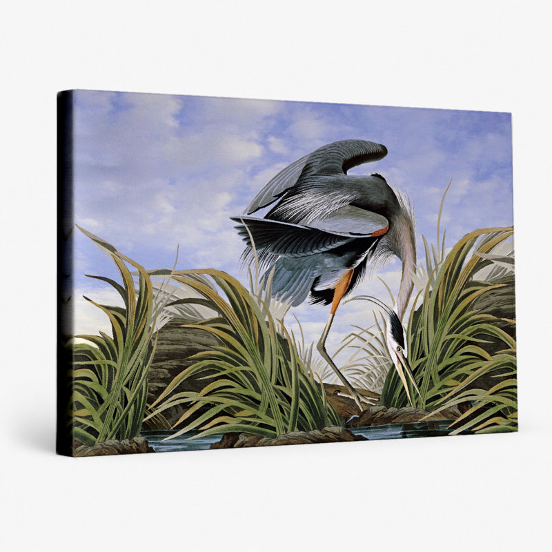 Grand héron bleu (1834) - Art mural sur toile paysage, L 36 po x H 24 po