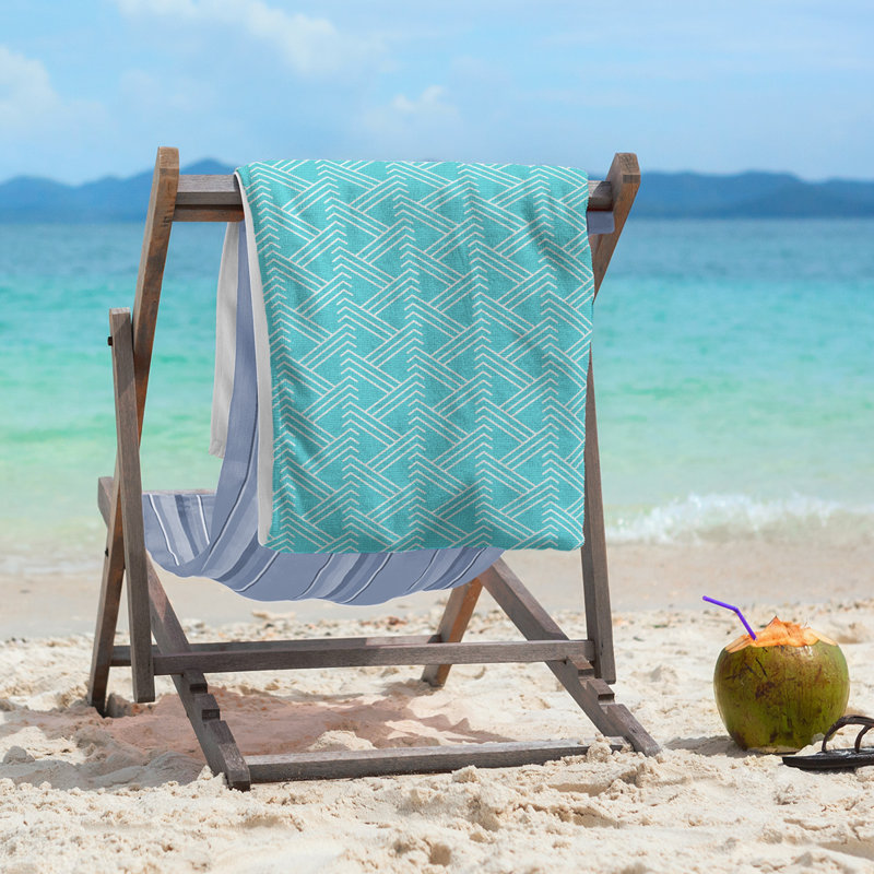 Serviette de plage zig zag classique, Bleu sarcelle / blanc