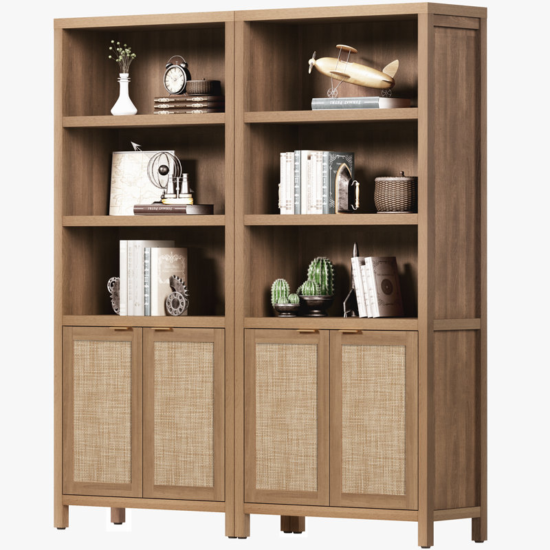 Marliee Boho 5 -Tier Bookcase With 2 Doors And Adjustable Shelves, Brown