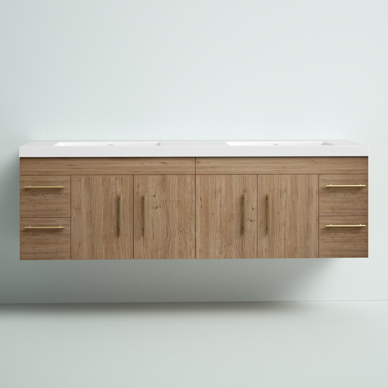Stollings 70.5'' Double Bathroom Vanity with Acrylic Top, Natural/Oak, Gold