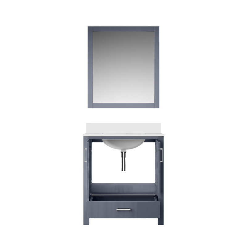 Meuble-lavabo compact avec comptoir en quartz et miroir, Gris foncé