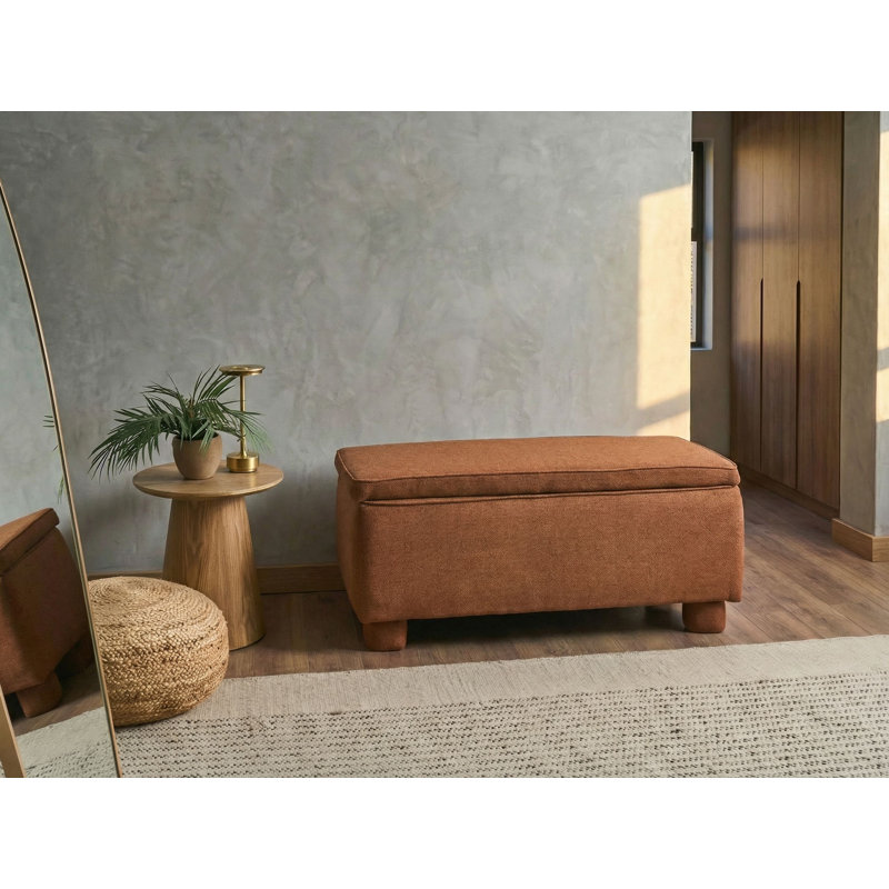 Fabric Upholstered Storage Bench, Brown