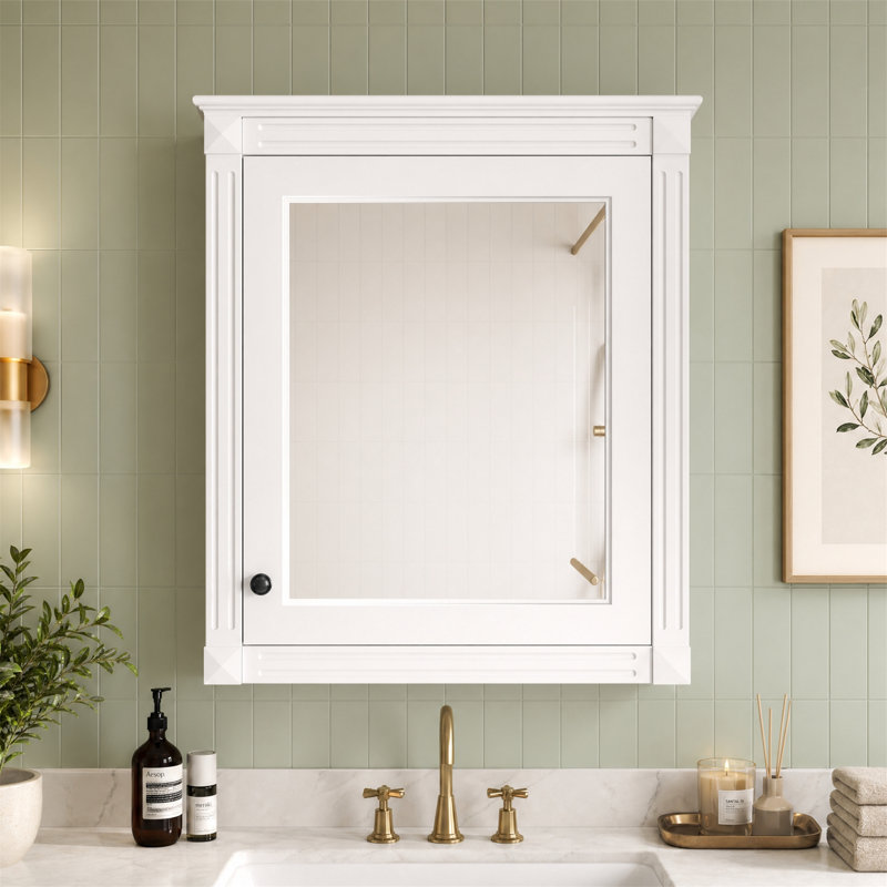 Armoire à pharmacie murale avec miroir et tablette réglable, blanc, White