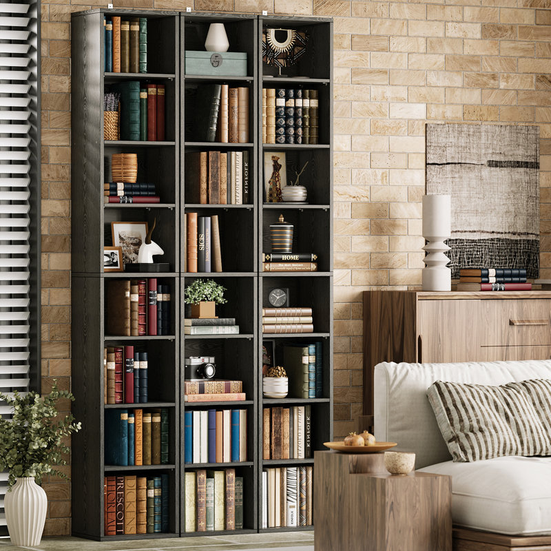 Narrow Design Storage,8-layer Thin High Bookcase With Open Adjustable Shelves,cube Display Rack, Black