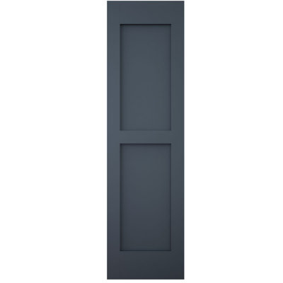 12"W x 80"H Americraft Two Equal Flat Panel Exterior Real Wood Shutters (Per Pair), w/ Aluminum Shutter Caps, Starless Night Blue