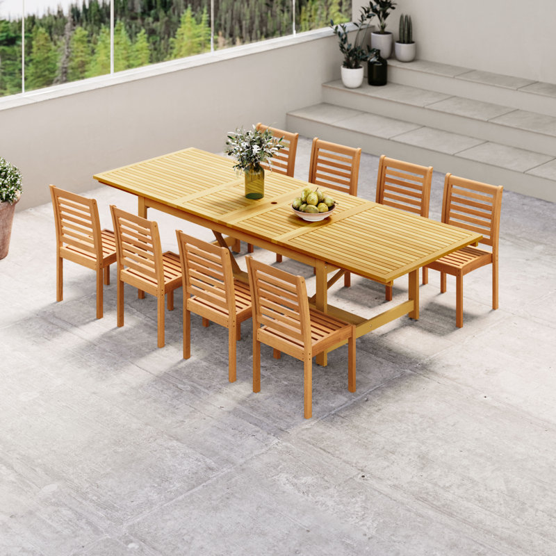 Bethuer 2pc Outdoor Patio 100% FSC Wood Stackable Dining Side Chairs