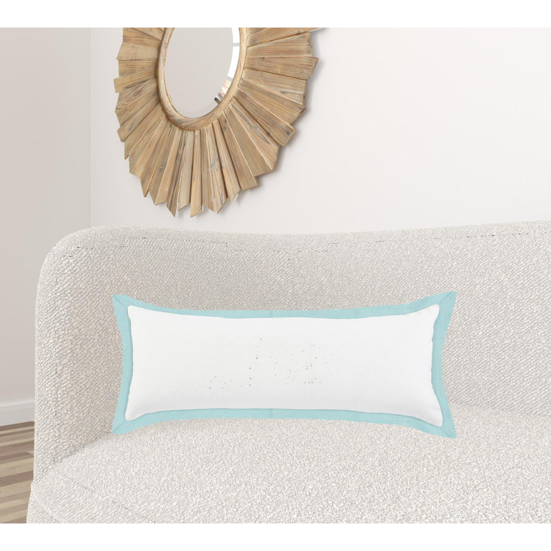 Oreiller à fermeture à glissière géométrique 100% coton 14 po x 36 po 14 po, Blanc / bleu glacial