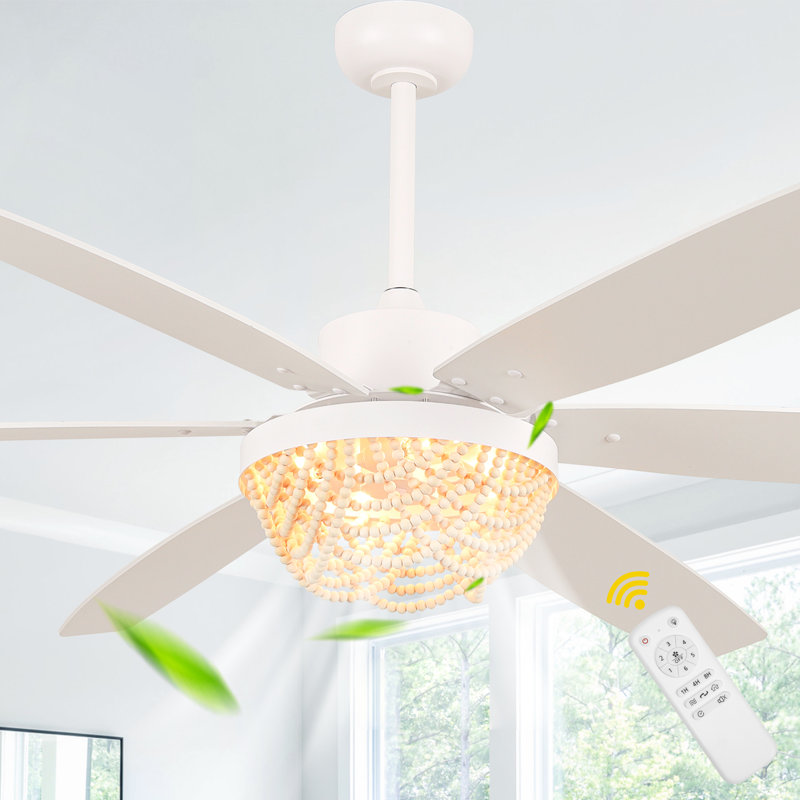 Ventilateur de plafond 65 po en bois avec lumière 65 po et télécommande réversible 6 vitesses pour salon