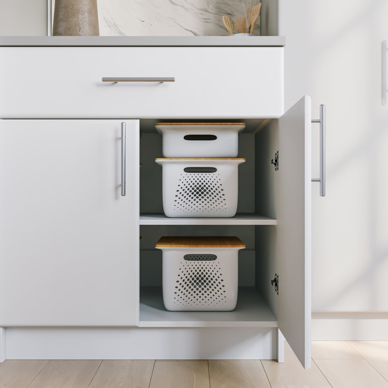 Prepac Elite 36" Tall Storage Cabinet with Doors and Shelves, Multipurpose Garage Cabinet with Large Drawer and Adjustable Shelf, Open Back Storage Furniture for Kitchen, Laundry Room, Garage, White