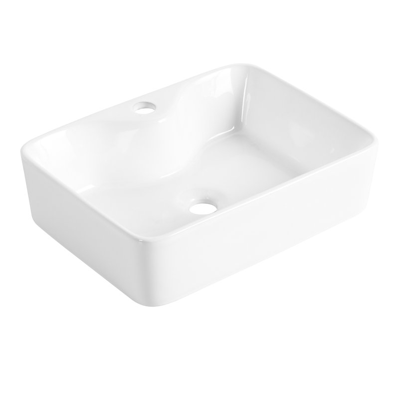 Lavabo de salle de bain rectangulaire blanc en céramique au-dessus du comptoir - style moderne et esthétique minimaliste