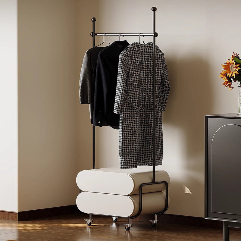 Stainless Steel Coat Rack 2Drawers 360° Wheels