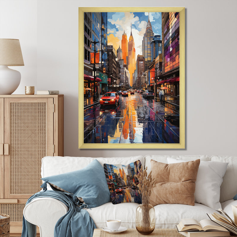 " City Charlotte Collage III ", 20" H x 12" W x 1" D, Gold Picture Framed