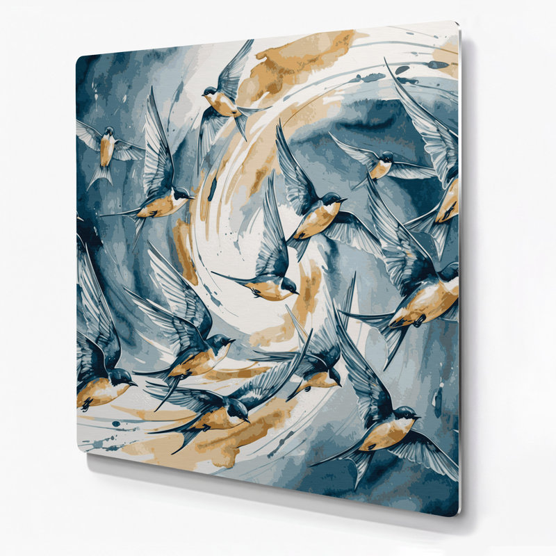 Art mural en métal oiseaux, hirondelle, beige, H 32 po x l 32 po
