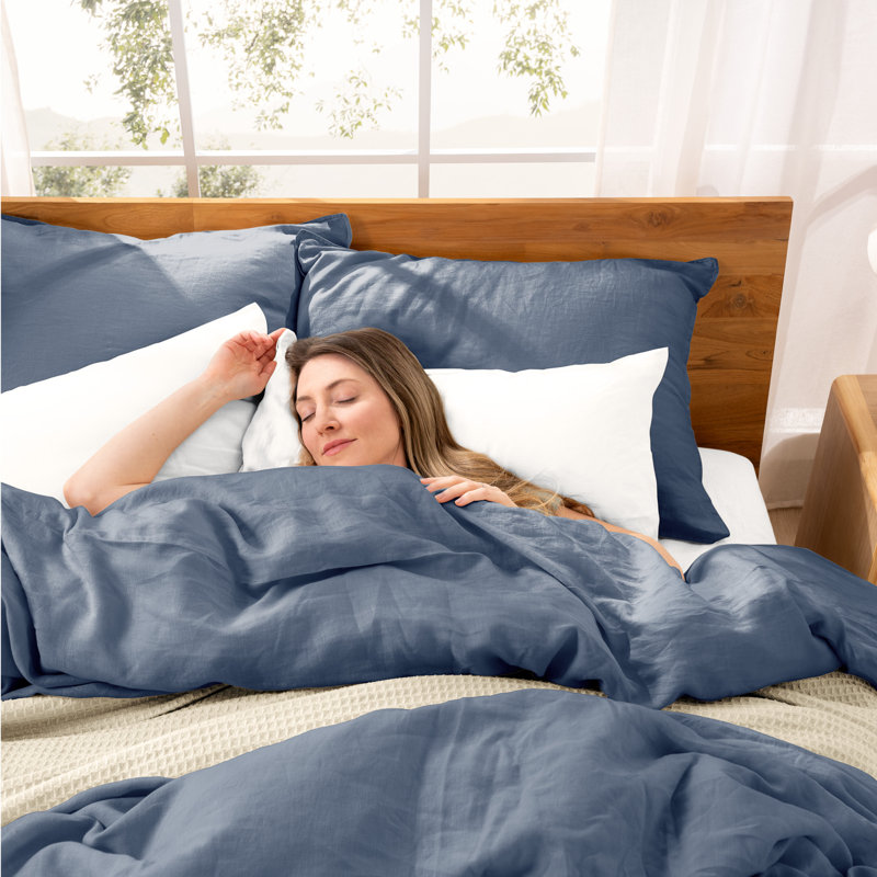 Modern & Contemporary Linen Duvet Cover, Twin/Twin XL + 1 Standard Sham, Indigo