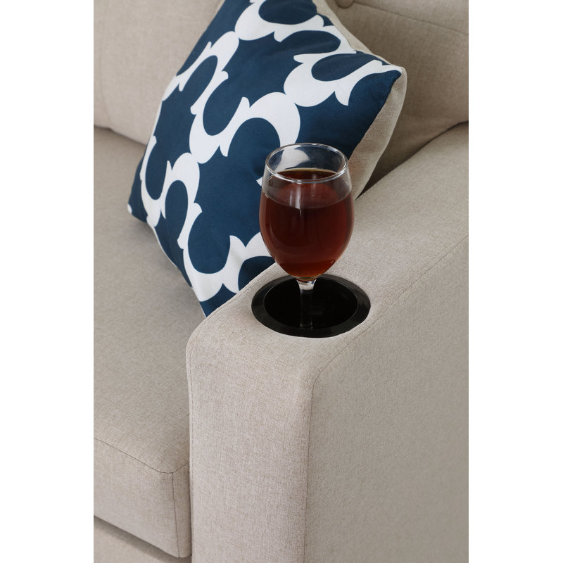 Upholstered L-Shaped Sectional Reversible, Beige Polyester Blend