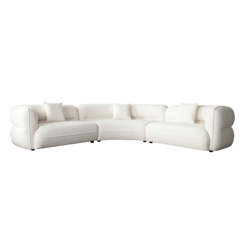 Canapé modulaire 3 pièces Mcy, 3 coussins décoratifs, polyester ivoire texturé