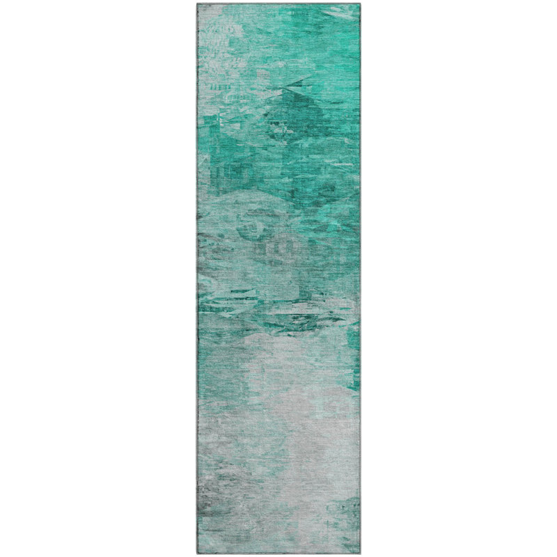 Tapis bleu sarcelle lavable à la machine de qualité supérieure 2 pi 6 po x 3 pi 10 po Cerrito AMF595