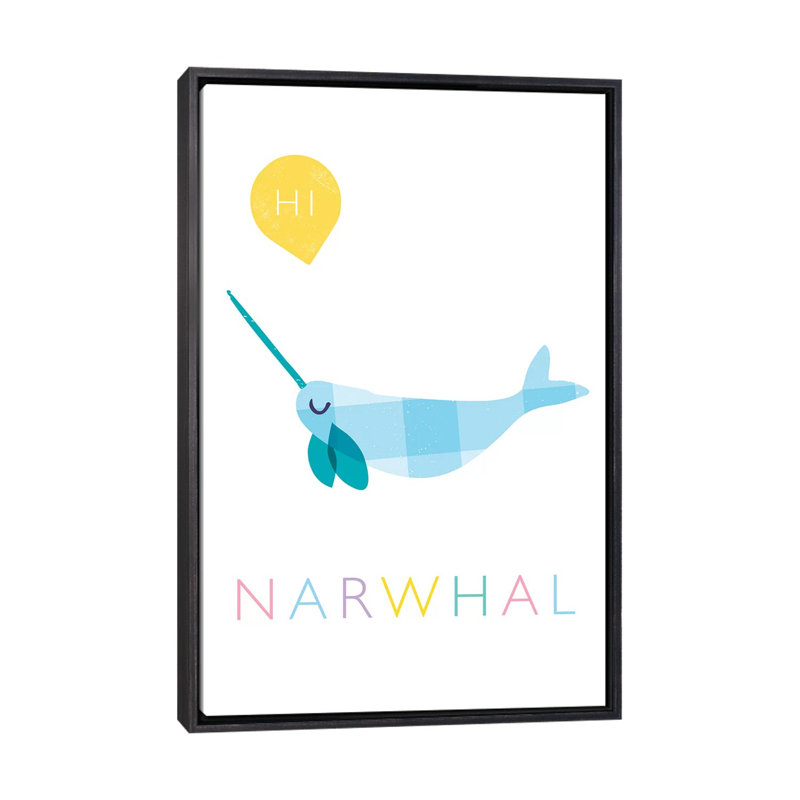 Narwhal - impression d'art graphique, Pas de tapis, Toile avec cadre noir patiné, H 40 po x l 26 po x P 1,5 po