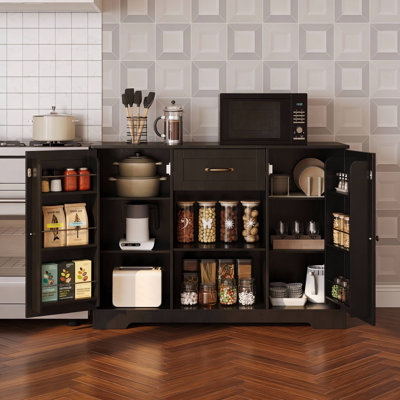 Buffet de 45,7 po de large avec portes de garde-manger, tablettes ajustables et grand tiroir.