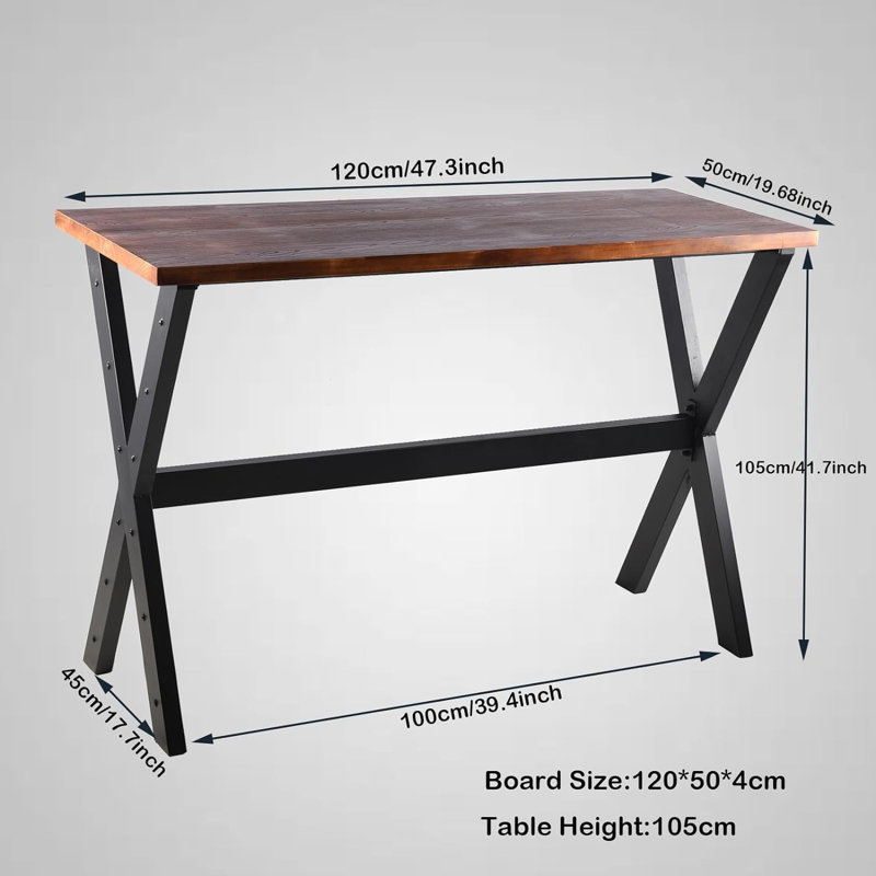 3-Piece Table & Chairs Set,  Bar Dining Cafe Pub Party, Industrial Black Metal & Rustic Brown Wood, X-Leg Rectangular Table, 2 Swivel Adjustable Barstools With Backrest
