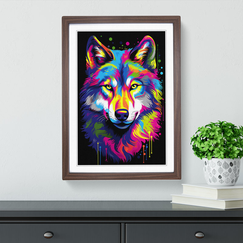 Wolf Pop No.2 - Single Picture Frame Print on Wood, 34cm H x 25cm W x 2cm D, Walnut