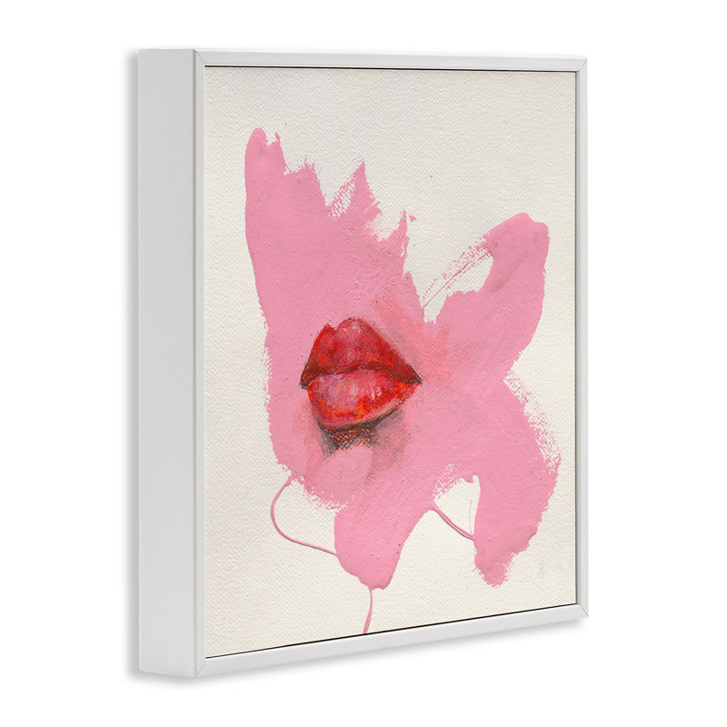  «Lips on Pink», estampe numérique par Daniel Houston, H 12 po x l 12 po, Estampe numérique encadrée blanc bord de mer