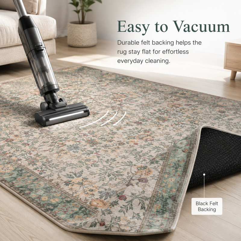  Tapis lavable à motif floral botanique vert sauge, tapis antidérapant traditionnel rétro pour le salon, la salle à manger et la chambre à coucher, revêtement de sol de style chalet