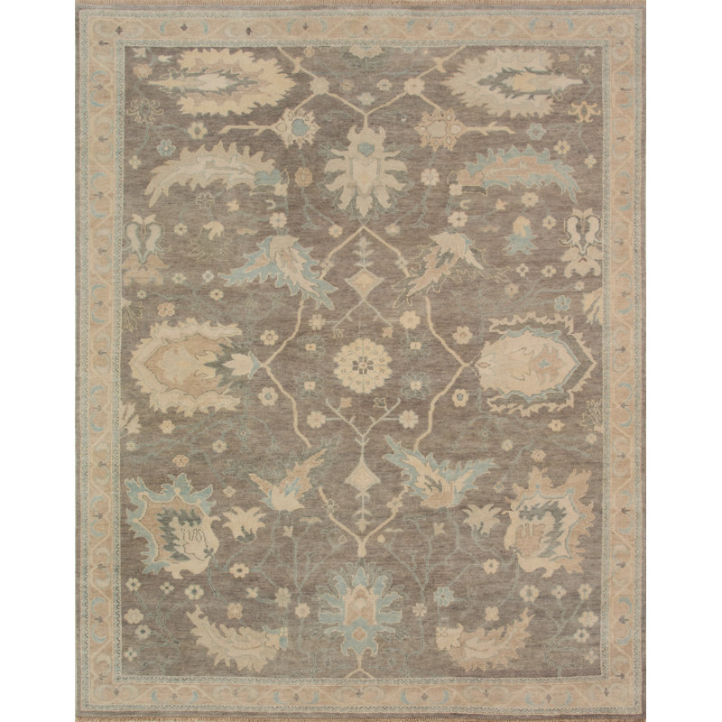 Tapis oriental gris en laine noué à la main Wentzville, Rectangle de 8 pi x 10 pi